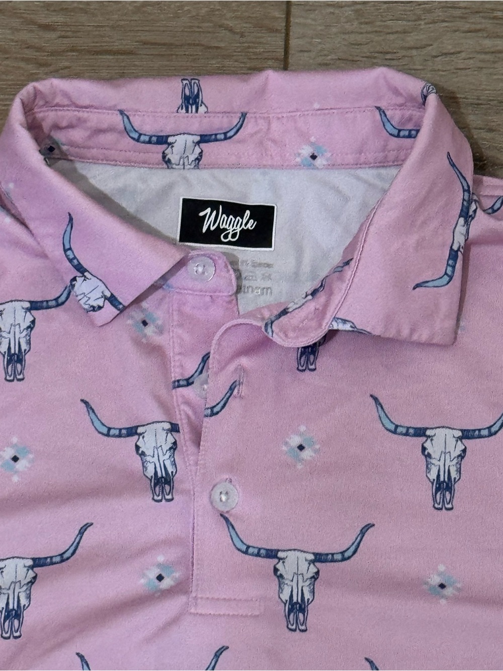 Waggle Men's 3XL Pink Short Sleeve Golf Polo Shirt Bull Graphic Print Stretch - Picture 3 of 7